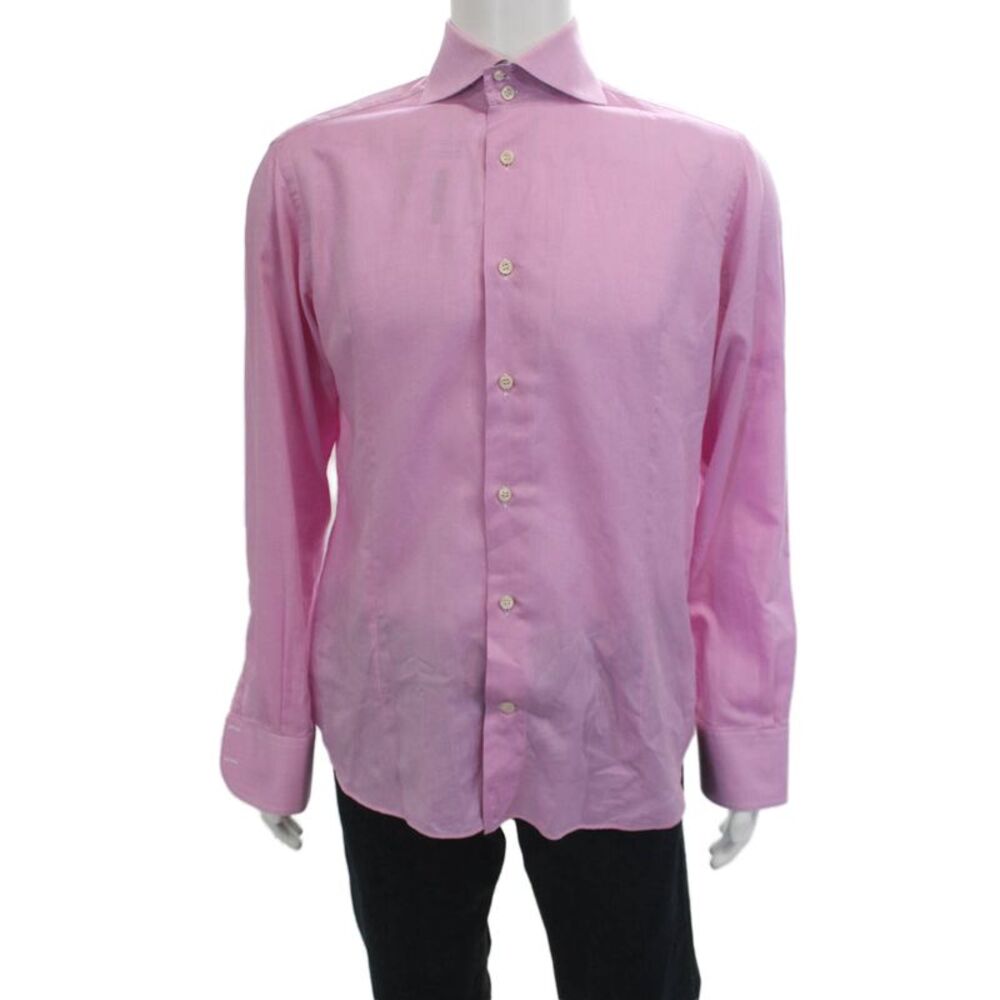 Eredi Pisano Mens Cotton Check Long Sleeve Button-Down Shirt Pink Size 40